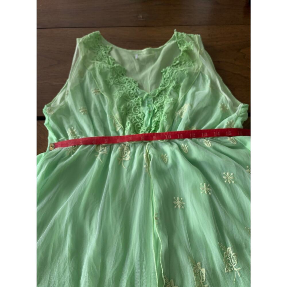Pretty Angel Green Silk Chiffon Embroidered Fairy Boho Layered Dress Medium - Picture 10 of 12